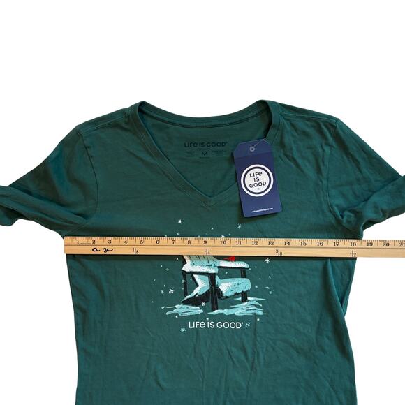 Life is Good Crusher T Shirt Womens Medium Green V Neck Long Sleeve Adirondack - Picture 7 of 8